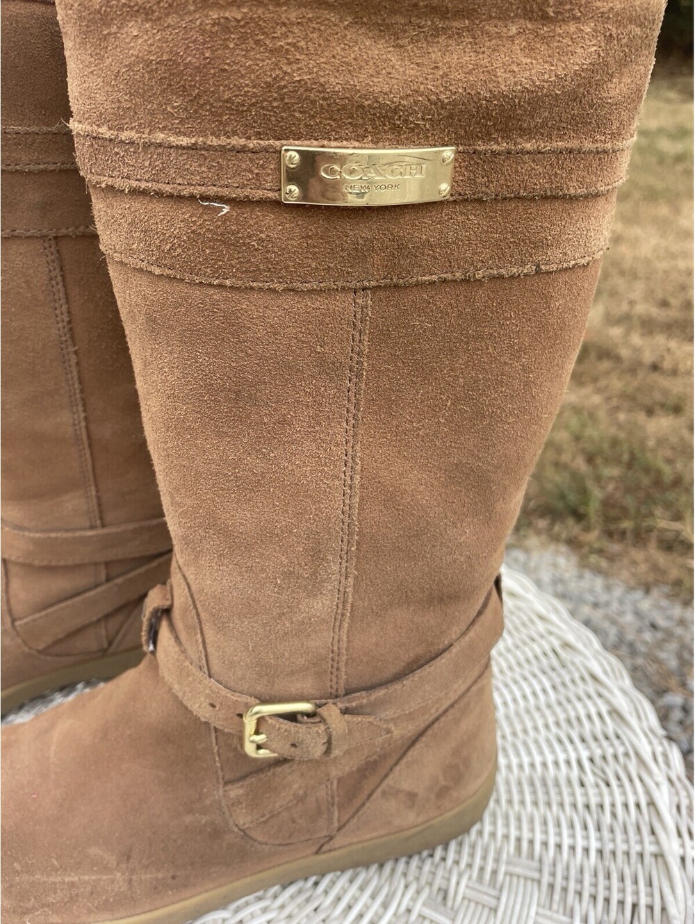 Coach Tallulah Tan Round Toe Suede Knee-High Boots Size 8